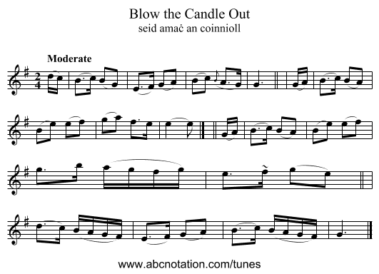 Blow the Candle Out - staff notation