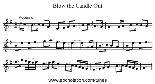 Blow the Candle Out - staff notation