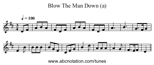 Blow The Man Down (a) - staff notation