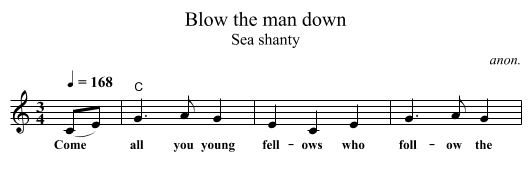 Blow the man down - staff notation
