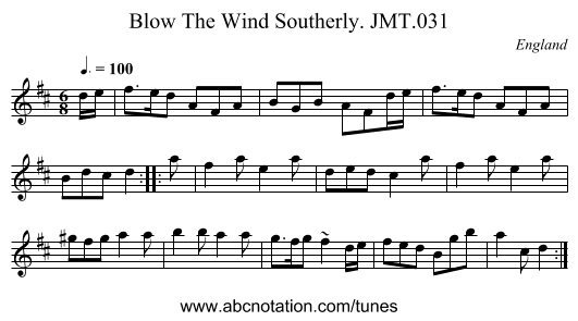 Blow The Wind Southerly. JMT.031 - staff notation