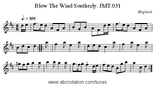 Blow The Wind Southerly. JMT.031 - staff notation