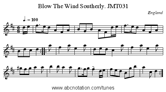 Blow The Wind Southerly. JMT031 - staff notation