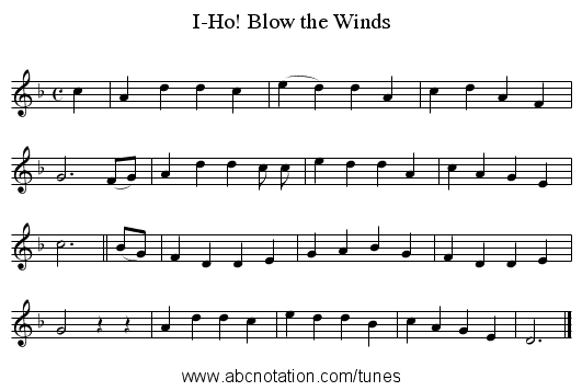 Blow the Winds, I-Ho! - staff notation