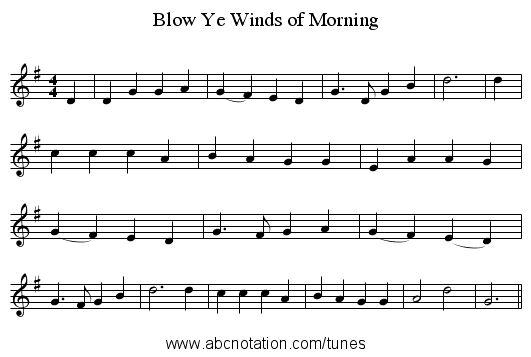 Blow Ye Winds of Morning - staff notation