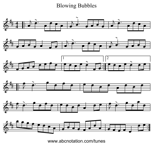 Blowing Bubbles - staff notation