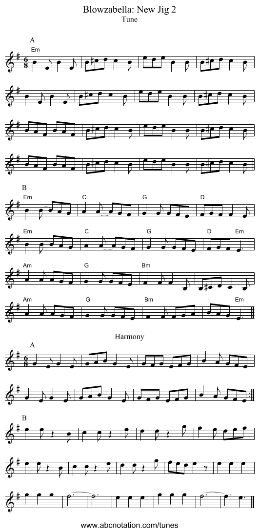 Blowzabella: New Jig 2 - staff notation
