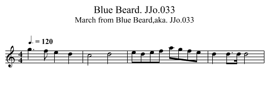 Blue Beard. JJo.033 - staff notation