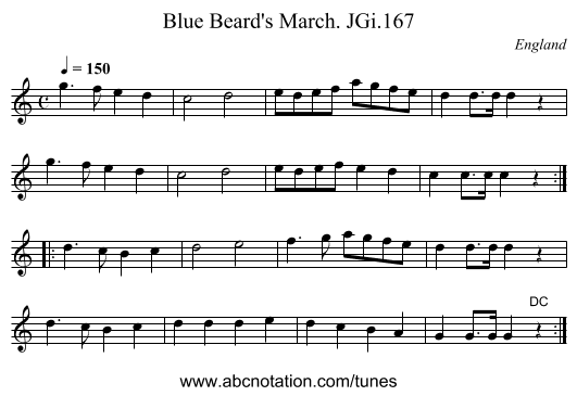 Blue Beard's March. JGi.167 - staff notation