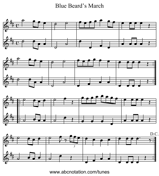 Blue Beard’s March - staff notation