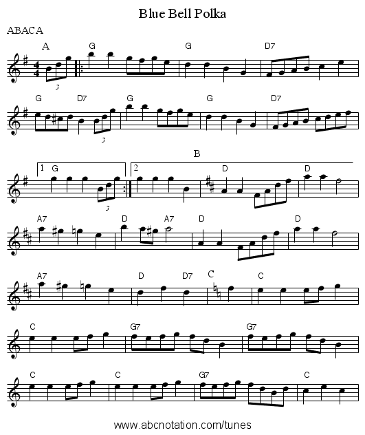 Blue Bell Polka - staff notation