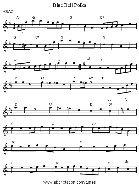 Blue Bell Polka - staff notation