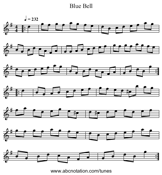 Blue Bell - staff notation