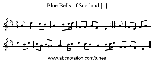 Blue Bells of Scotland [1] - staff notation