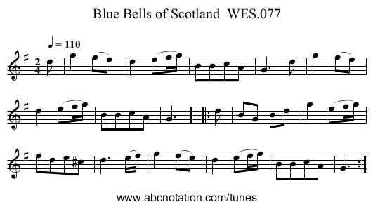 Blue Bells of Scotland  WES.077 - staff notation