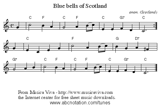 Blue bells of Scotland - staff notation