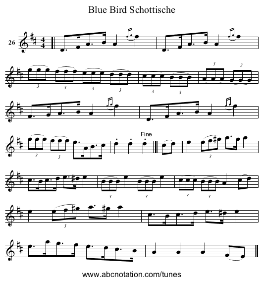 Blue Bird Schottische - staff notation