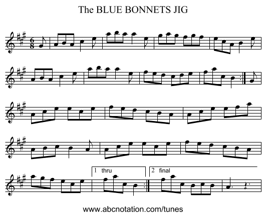 BLUE BONNETS JIG, The - staff notation