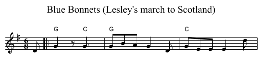 Blue Bonnets (Lesley's march to Scotland) - staff notation