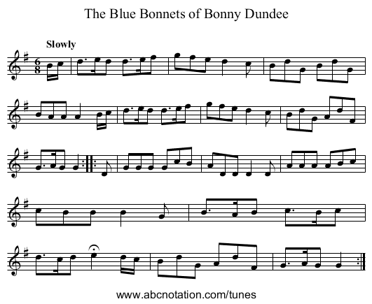 Blue Bonnets of Bonny Dundee, The - staff notation