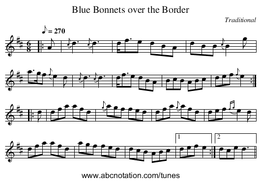 Blue Bonnets over the Border - staff notation