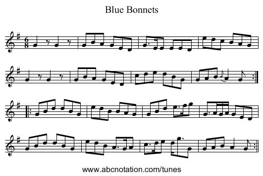 Blue Bonnets - staff notation