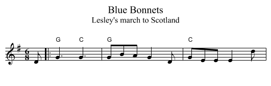 Blue Bonnets - staff notation