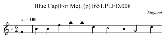 Blue Cap(For Me). (p)1651.PLFD.008 - staff notation