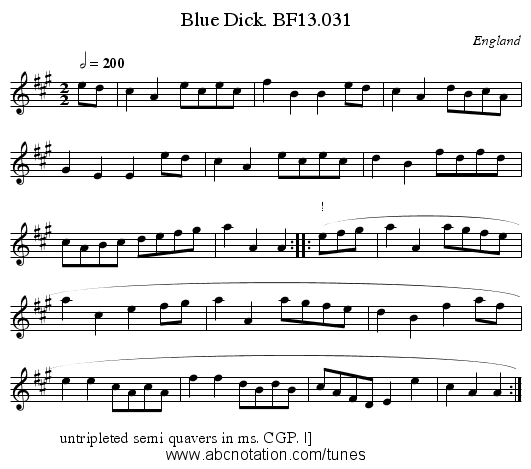 Blue Dick. BF13.031 - staff notation