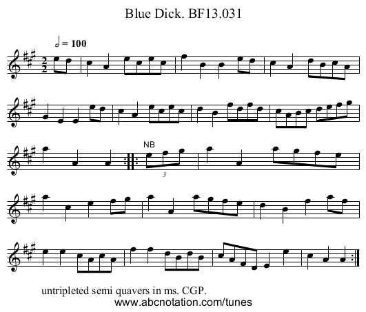 Blue Dick. BF13.031 - staff notation