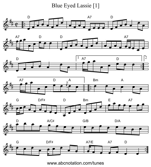 Blue Eyed Lassie [1] - staff notation
