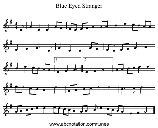 Blue Eyed Stranger - staff notation