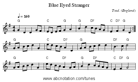 Blue Eyed Stranger - staff notation