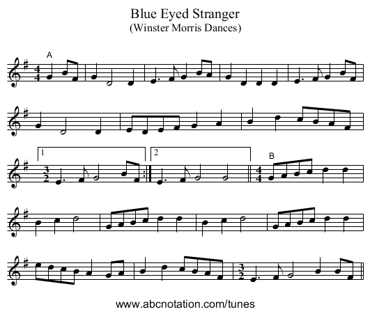 Blue Eyed Stranger - staff notation