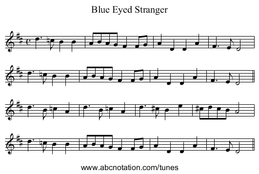 Blue Eyed Stranger - staff notation