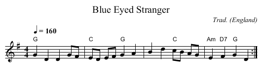 Blue Eyed Stranger - staff notation