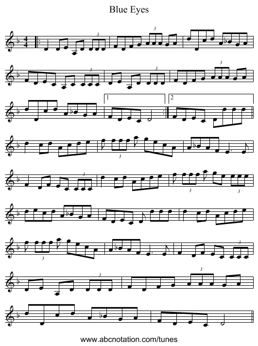 Blue Eyes - staff notation