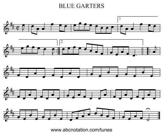 BLUE GARTERS - staff notation