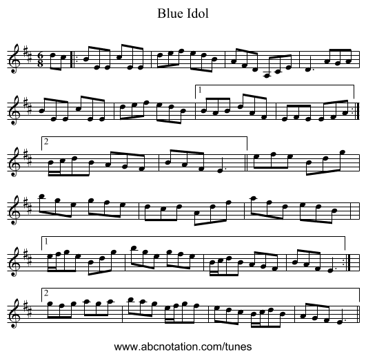 Blue Idol - staff notation