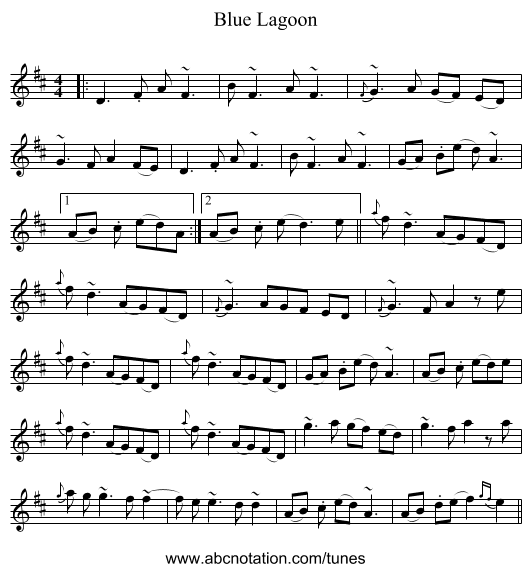 Blue Lagoon - staff notation