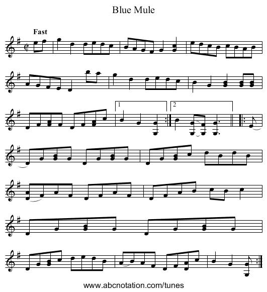 Blue Mule - staff notation