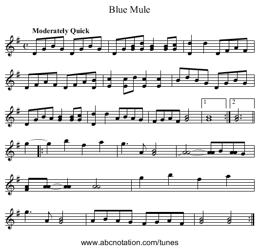 Blue Mule - staff notation