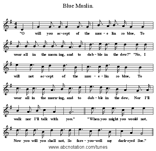Blue Muslin. - staff notation