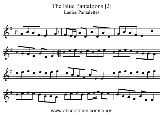 Blue Pantaloons [2], The - staff notation