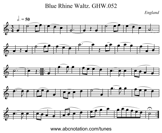 Blue Rhine Waltz. GHW.052 - staff notation