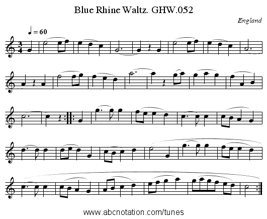 Blue Rhine Waltz. GHW.052 - staff notation