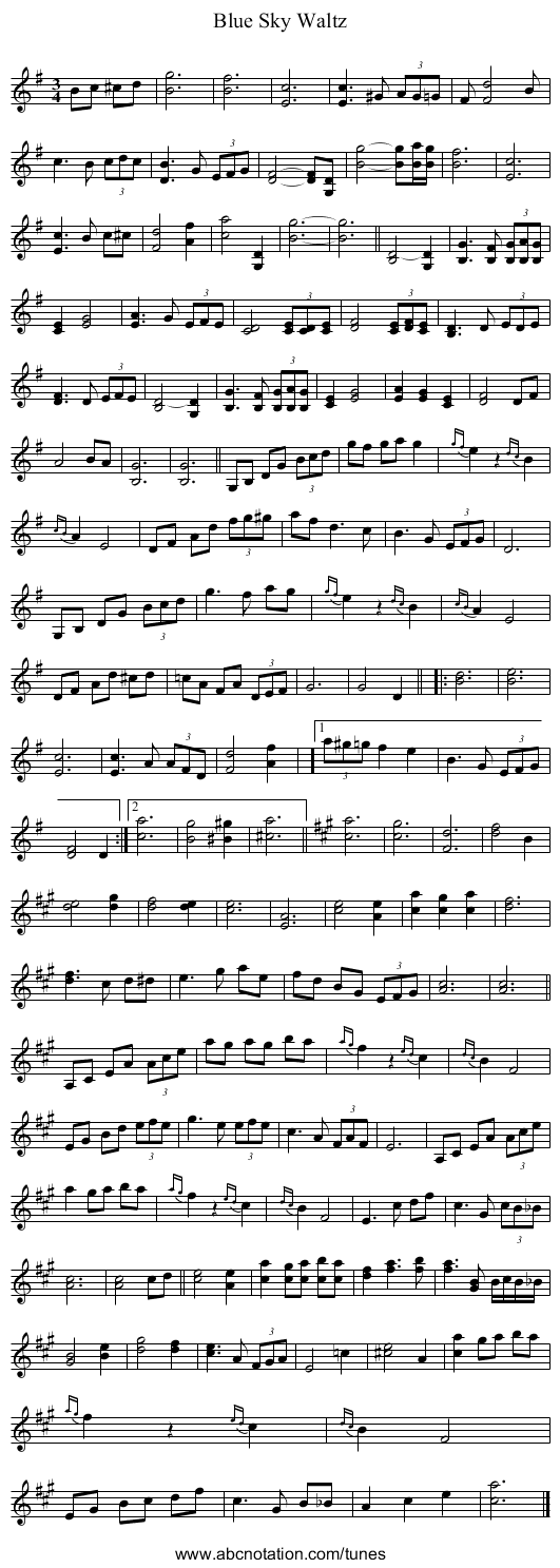 Blue Sky Waltz - staff notation