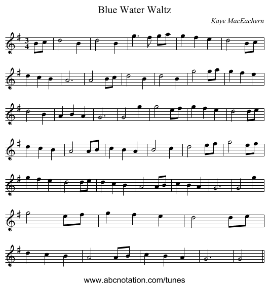 Blue Water Waltz - staff notation