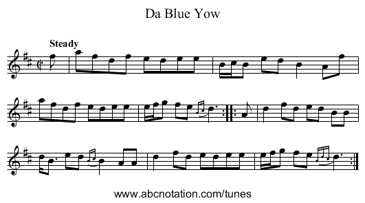 Blue Yow, Da - staff notation