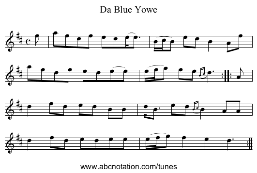 Blue Yowe, Da - staff notation